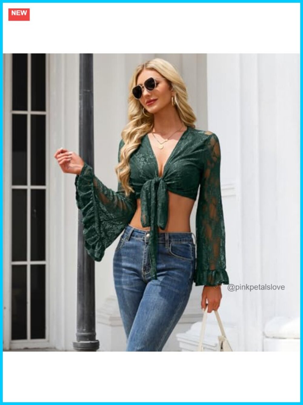 Flowy Lace Bell Sleeve Tie Front Crop Blouse Boho Rave Festival Hippie Top - Picture 4 of 6